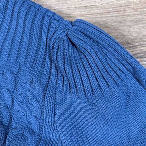 Lauren Ralph Lauren Sweater XXL Blue Cable-Knit Cotton Crewneck Puff Sleeve NWT - Picture 8 of 12
